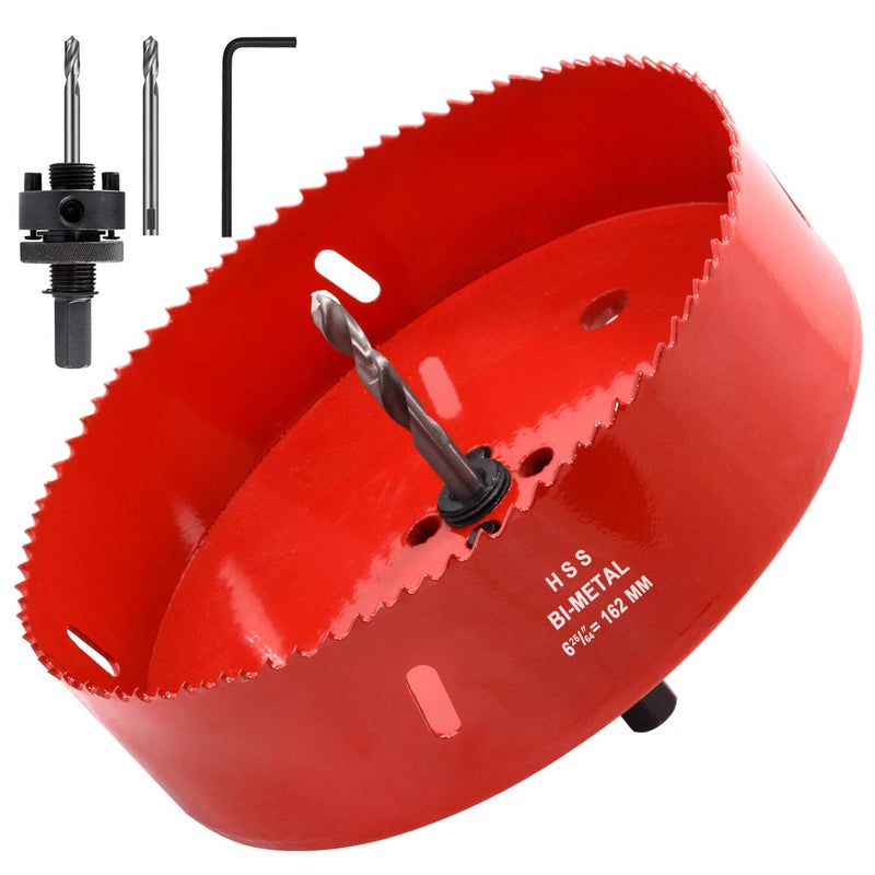 Koopi 6 3/8 inch Hole Saw with Heavy Duty Arbor, 38mm Depth Bi-Metal Hole Cutter, Easily Drilling Wood, Plastic, Plywood, Ceiling, Thin Metal for Recessed Lighting, Can Lights (162mm Dia.) - Image 1